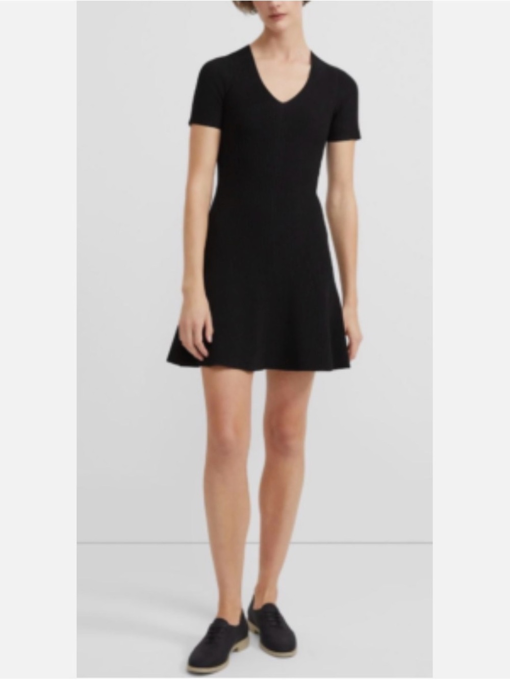 Theory Black Short-Sleeve V-Neck Mini Dress